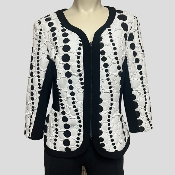 Joseph Ribkoff Fitted Textured Black & White Dotted Stretch Blazer Jacket - Picture 2 of 16